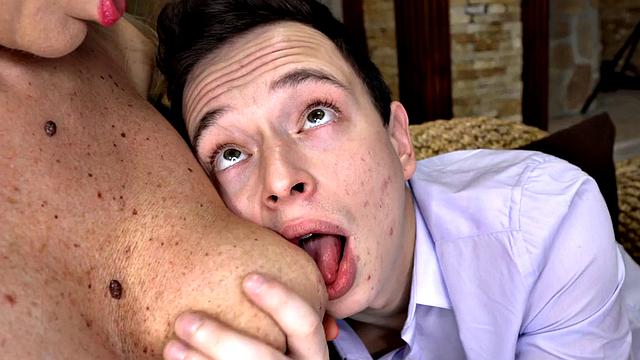 Blonde GILF with huge tits sucks and fucks before riding hard in steamy reverse cowgirl action