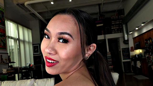 HJ Asian cutie teasing with femdom POV wanking