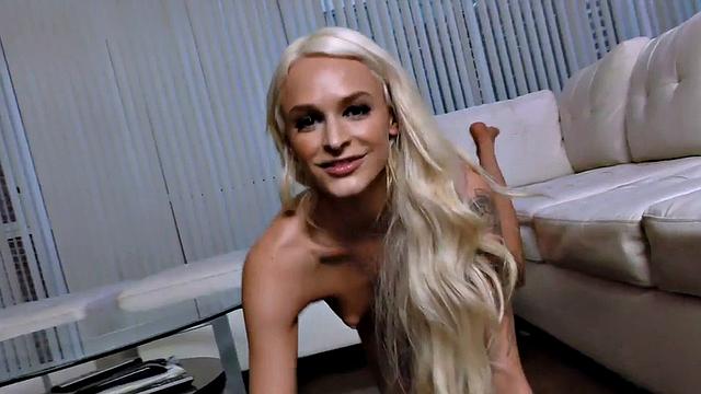 Deepthroat POV amateur with tattoos sucks cock