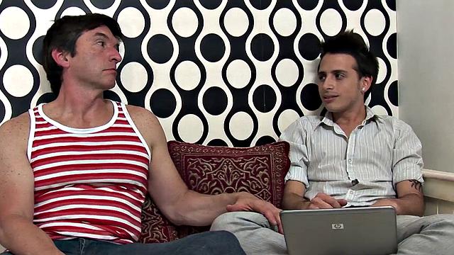 Stepson with skinny body takes a rough anal pounding after a hot blowjob from his Latina stepmom