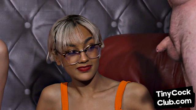 Group femme jerking small dick for granny