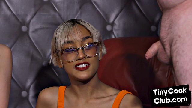 Group femme jerking small dick for granny