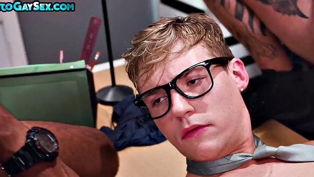 Gangbang twink barebacked in office by dom gays until cum