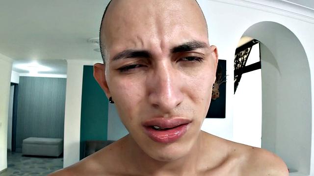 Slim and smooth Tenoch quickly strips naked and works up a stiff one. Standing, he starts beating off, while fingering for added stimulation.