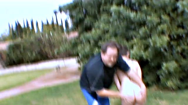 Gonzo amateur babe fucked in 3way after outdoor BJ