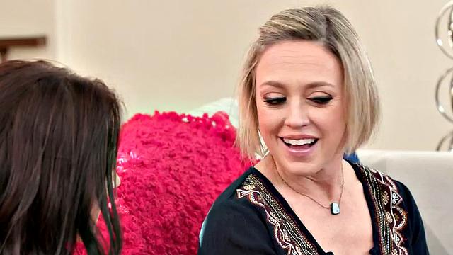 Massaging MILF with big tits licking her inked BFF