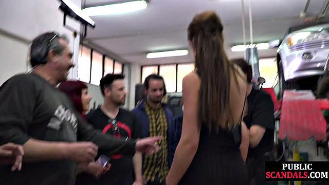 Tied stunning babe pussydrilled in garage