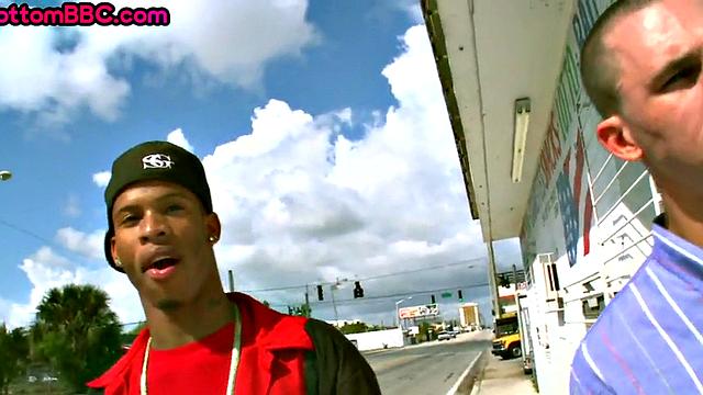 Black tattooed thug public nailed by white top outdoor