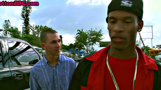 Black tattooed thug public nailed by white top outdoor