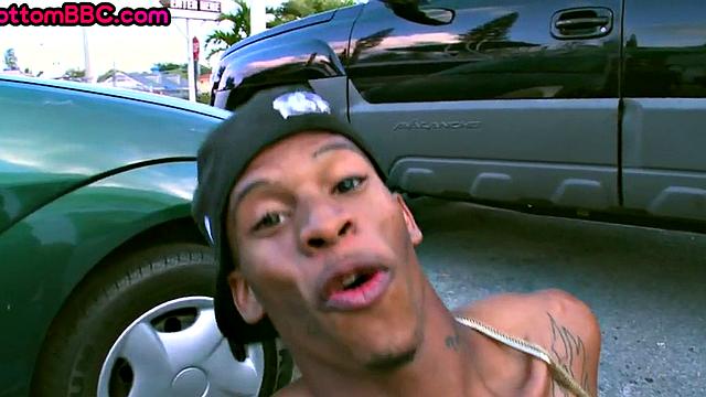 Black tattooed thug public nailed by white top outdoor