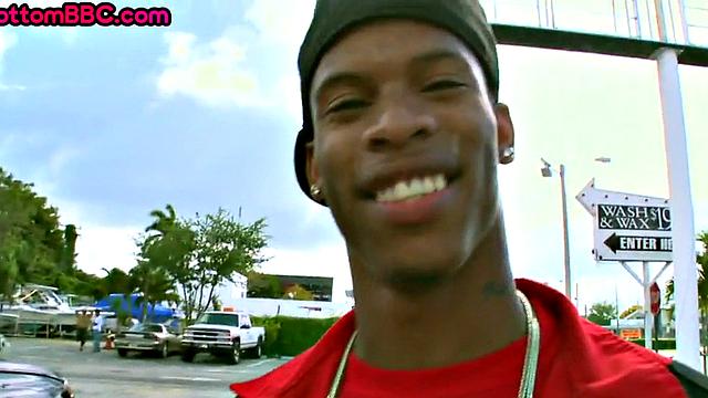 Black tattooed thug public nailed by white top outdoor