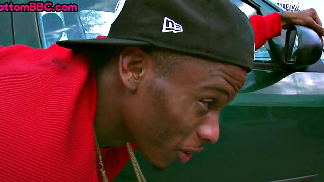 Black tattooed thug public nailed by white top outdoor