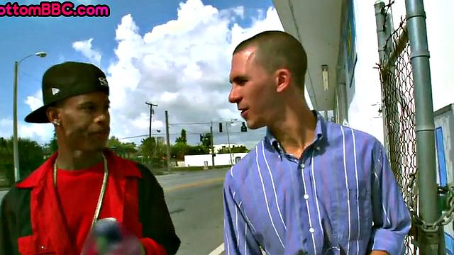 Black tattooed thug public nailed by white top outdoor