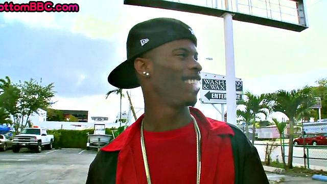 Black tattooed thug public nailed by white top outdoor