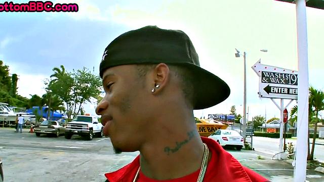 Black tattooed thug public nailed by white top outdoor