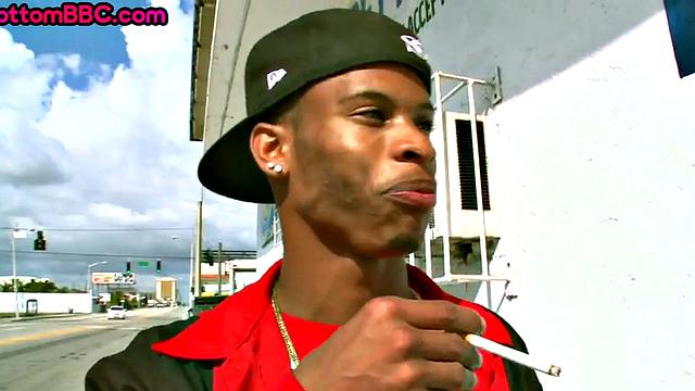 Black tattooed thug public nailed by white top outdoor