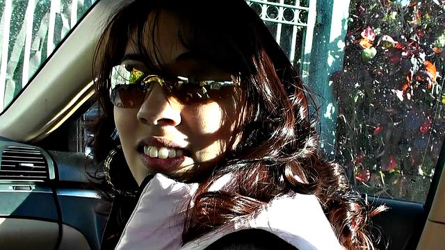 Latina with glasses gets her bald pussy drilled in doggystyle while giving a handjob and cowgirl ride