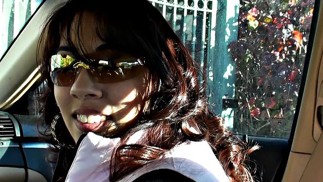 Latina with glasses gets her bald pussy drilled in doggystyle while giving a handjob and cowgirl ride