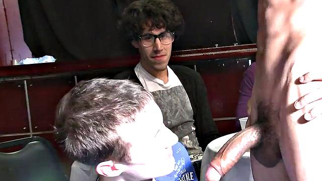 Stripper gets cocksucked by party guys