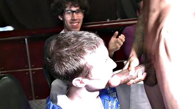 Stripper gets cocksucked by party guys