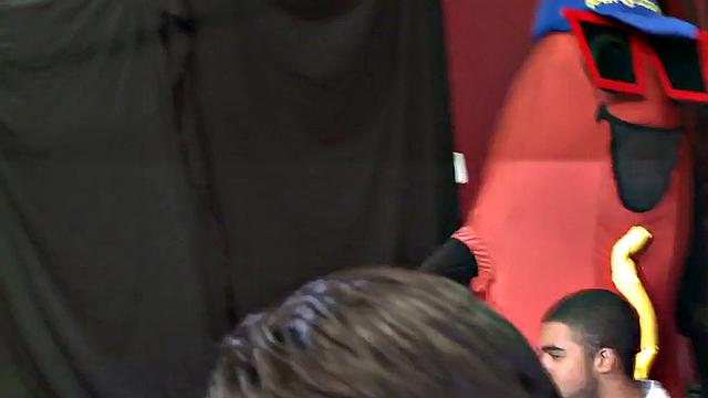 Stripper gets cocksucked by party guys