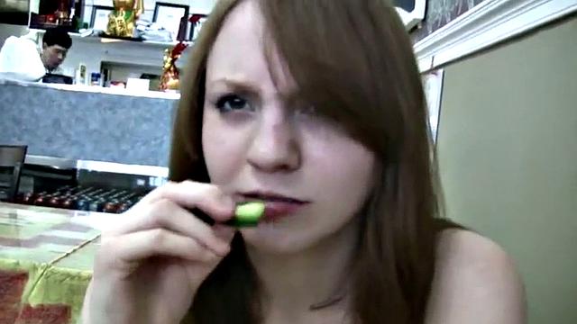 A naughty teen slut give a public car blowjob in the bathroom