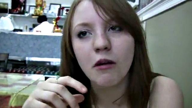 A naughty teen slut give a public car blowjob in the bathroom