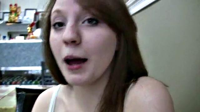A naughty teen slut give a public car blowjob in the bathroom