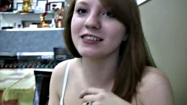 A naughty teen slut give a public car blowjob in the bathroom
