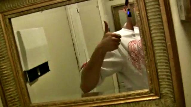 A naughty teen slut give a public car blowjob in the bathroom