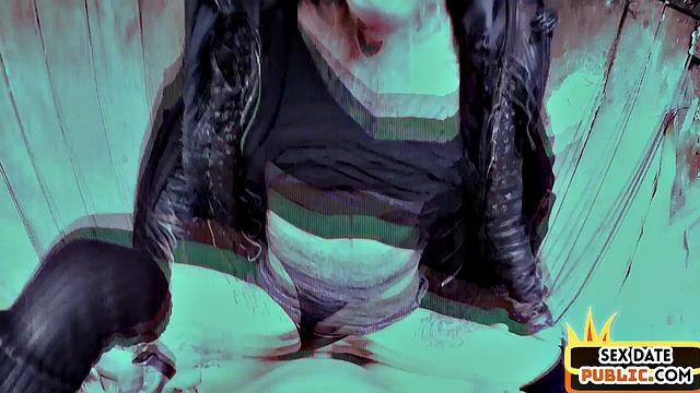 Real public tattooed MILF POV sex with date in building