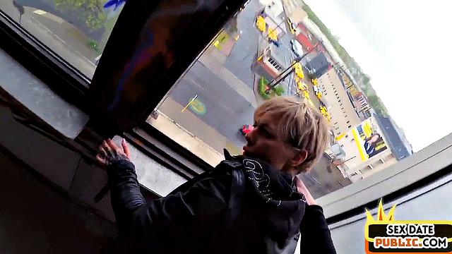 Real public tattooed MILF POV sex with date in building