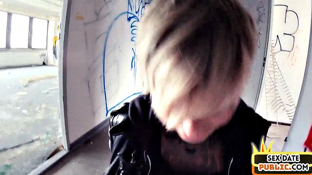 Real public tattooed MILF POV sex with date in building