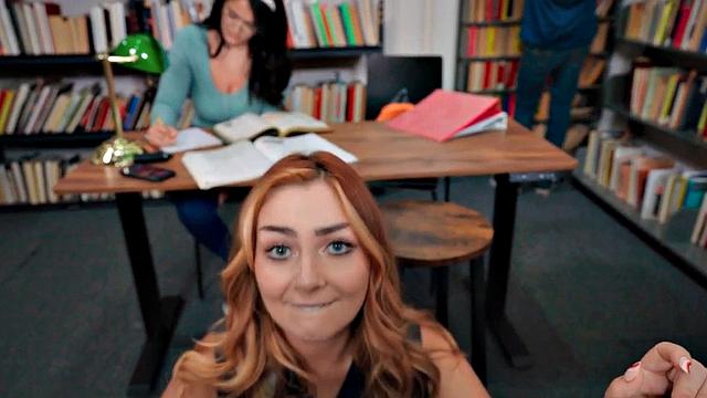 College booty girl shows her big tits in the meeting room