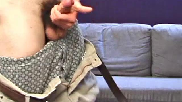 Chad Wiley releases a huge uncut cock and probes his hole.