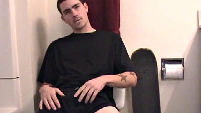 Dan grabs the lube and gets ready to beat off in the bathroom. After working up a stiff one, he strokes with determination, until it squirts fresh warm cum all over his tummy.