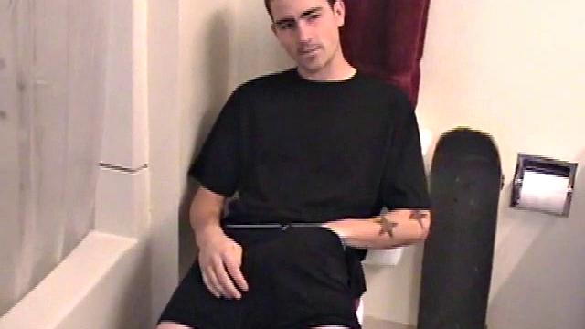 Dan grabs the lube and gets ready to beat off in the bathroom. After working up a stiff one, he strokes with determination, until it squirts fresh warm cum all over his tummy.