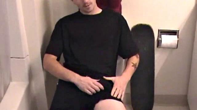 Dan grabs the lube and gets ready to beat off in the bathroom. After working up a stiff one, he strokes with determination, until it squirts fresh warm cum all over his tummy.
