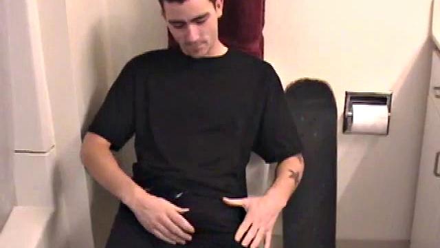 Dan grabs the lube and gets ready to beat off in the bathroom. After working up a stiff one, he strokes with determination, until it squirts fresh warm cum all over his tummy.