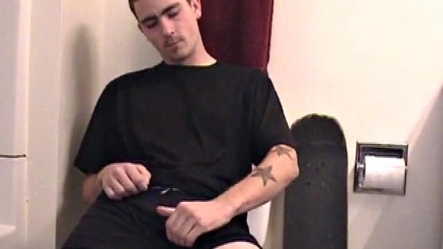 Dan grabs the lube and gets ready to beat off in the bathroom. After working up a stiff one, he strokes with determination, until it squirts fresh warm cum all over his tummy.