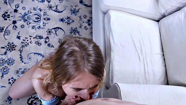 Blonde teen takes stepbrother's dick in her mouth & twat like a pro