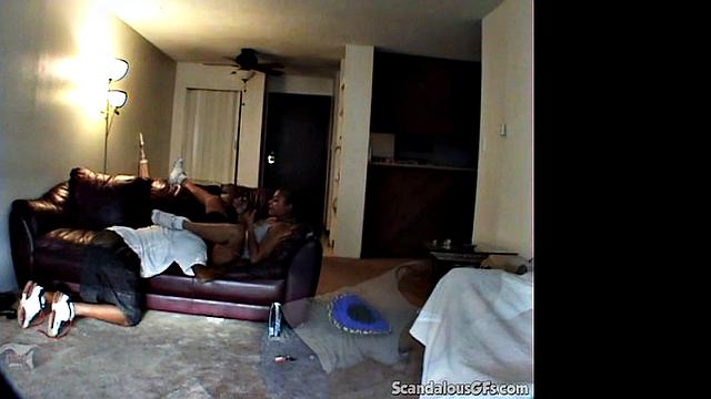 Big Tits Girlfriend fucked in a cozy room with black guy