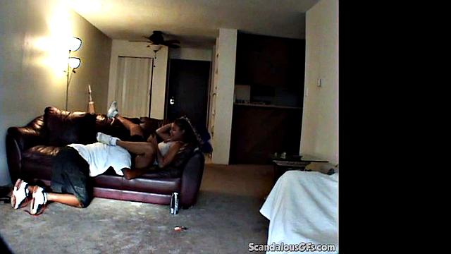 Big Tits Girlfriend fucked in a cozy room with black guy