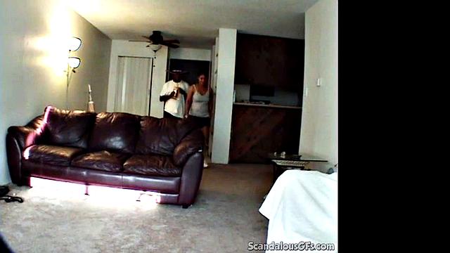 Big Tits Girlfriend fucked in a cozy room with black guy