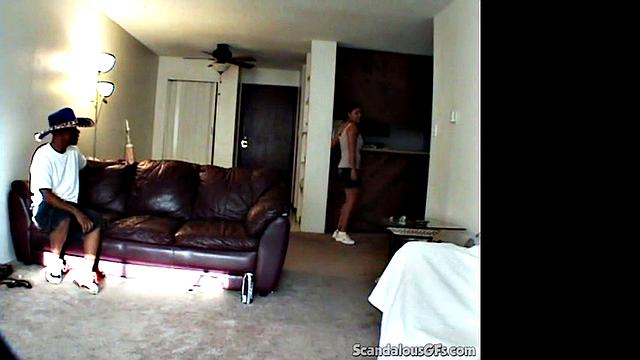 Big Tits Girlfriend fucked in a cozy room with black guy