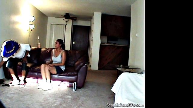 Big Tits Girlfriend fucked in a cozy room with black guy