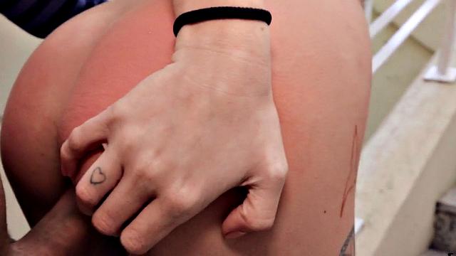 Euro blonde with tattoos and glasses rides cock doggy-style after being picked up