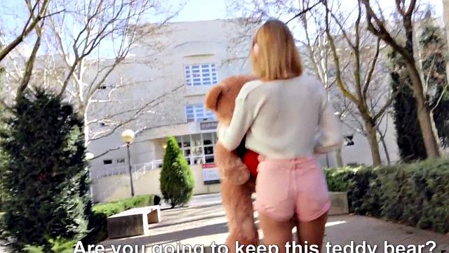 Euro blonde with tattoos and glasses rides cock doggy-style after being picked up