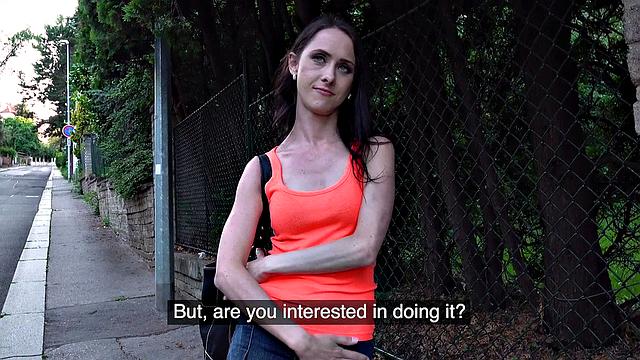 Slim nymph public train track fuck