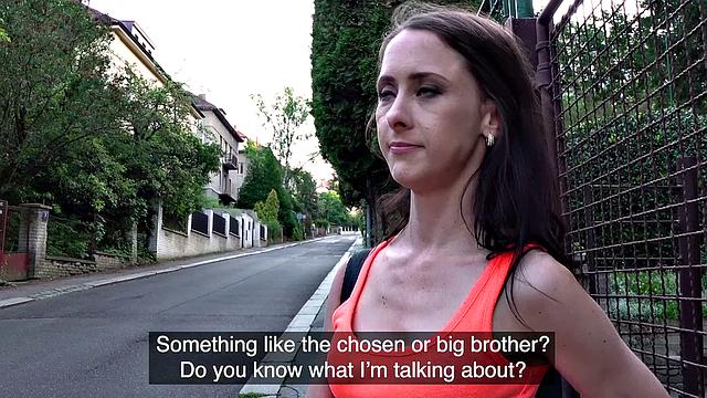 Slim nymph public train track fuck